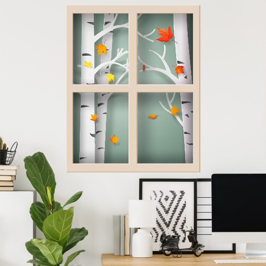 Poster Arbres en peuplier dans la fenêtre d'automne (Bureau à domicile)