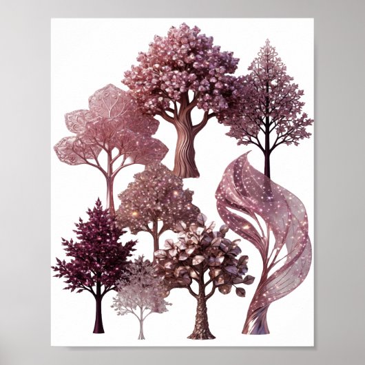 Poster Arbres en pierre précieuse argentée (Devant)