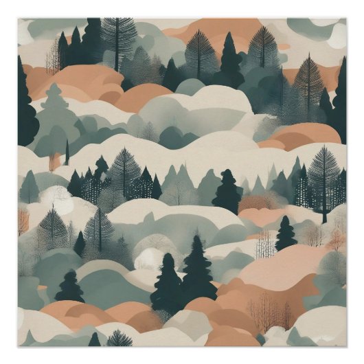 Poster Arbres et montagnes Boho Résumé Conception (Devant)