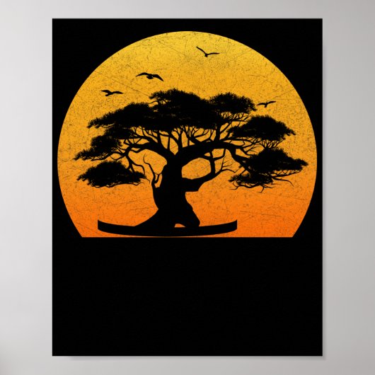 Poster Arbres japonais Zen Bouddhiste Orange Sunset Bonsa (Devant)
