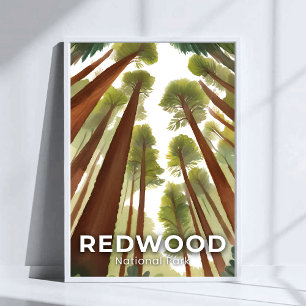 Poster Arbres Redwood   Parc National Aquarelle Voyage