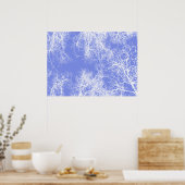 Poster Arbres silhouettes bleus et blancs (Cuisine)