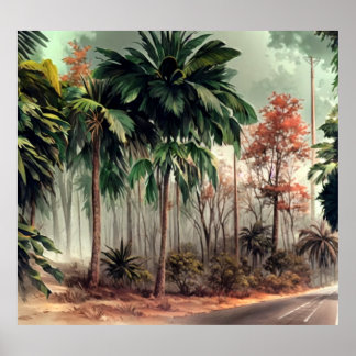 Poster Arbres sur un côté de la route de campagne