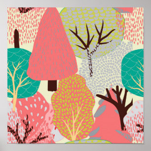 Poster Arbres verts Vintages Abstraits