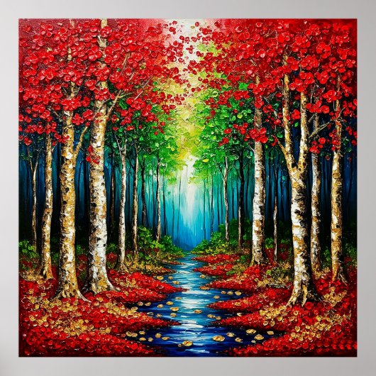 Poster Arbres vibrants et feuillage d'automne (Devant)