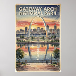 Poster Arc de Gateway Parc National Rétro Aquarelle