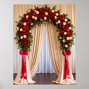 Poster Arc de mariage élégant avec des roses et des ridea