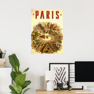 Poster Arc de Triomphe vintage, Paris, France Travel Art