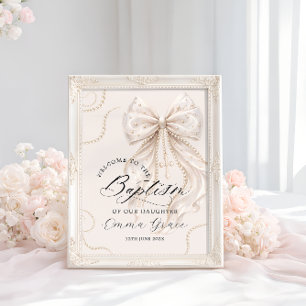 Poster Arc en beige élégant avec Bienvenue au baptême per