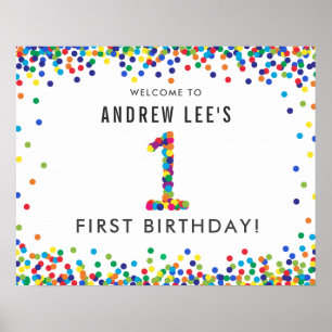 Poster Arc-en-ciel 1 an Anniversaire de fête Bienvenue