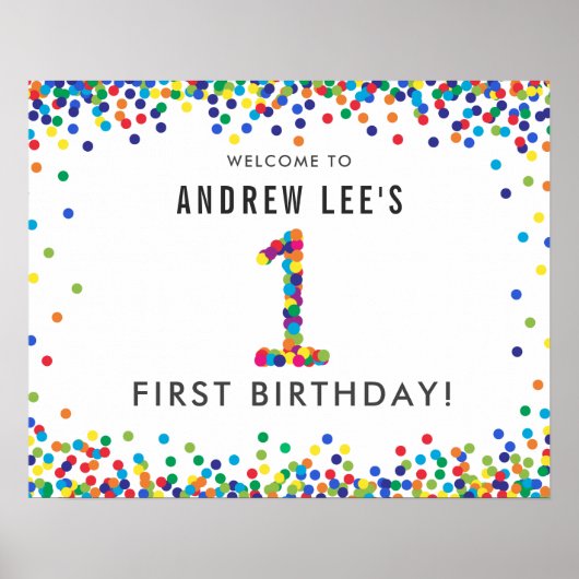 Poster Arc-en-ciel 1 an Anniversaire de fête Bienvenue (Devant)