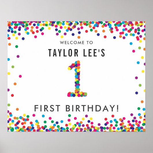 Poster Arc-en-ciel 1 an Anniversaire de fête Bienvenue (Devant)