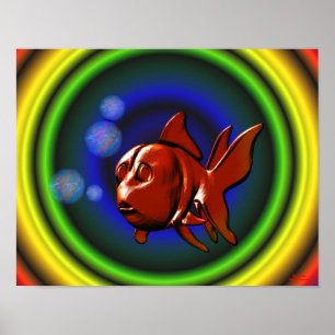 Poster Arc-en-ciel Abstrait poisson rouge
