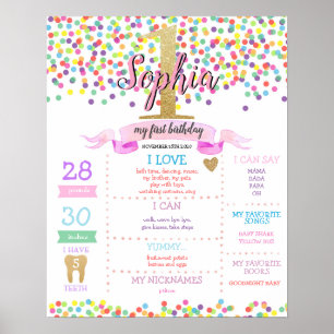 Poster Arc en ciel Confetti Fille premier anniversaire Ja