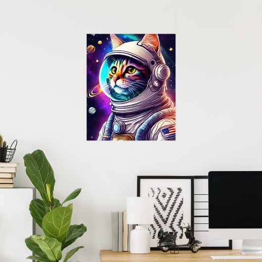 Poster Arc-en-ciel en chat spatial, astronaute Art numéri (Bureau à domicile)