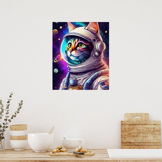 Poster Arc-en-ciel en chat spatial, astronaute Art numéri (Cuisine)