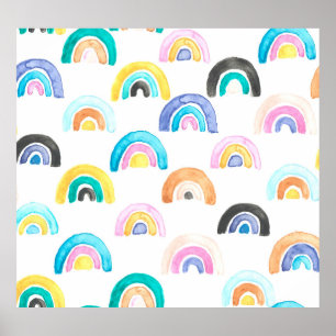Poster Arc-en-ciel enfant, Motif pour enfants aquarelle.