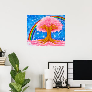 Poster Arc-en-ciel et fleur de cerisier