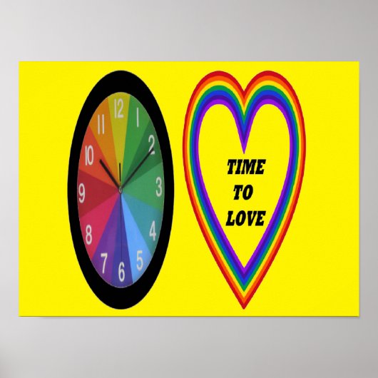 Poster Arc-En-Ciel Horloge Avec Coeur Temps À Aime (Devant)