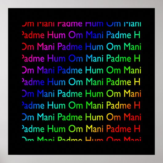 Poster Arc en ciel Om Mani Padme Hum sur imprimé noir (Devant)