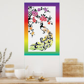 Poster Arc-en-ciel, paon noir et fleurs de cerisiers (Cuisine)