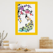 Poster Arc-en-ciel, paon noir et fleurs de cerisiers (Cuisine)