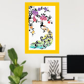 Poster Arc-en-ciel, paon noir et fleurs de cerisiers (Bureau à domicile)