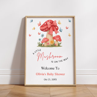 Poster Arc en Rouge Un Petit Champignon Baby Shower Bienv