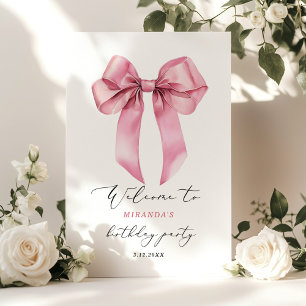 Poster Arc en ruban rose élégant Filles Bienvenue anniver