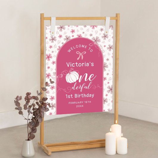 POSTER ARC ET RUBAN ROSE - CITROUILLE FLEURIE ANNIVERSAIR
