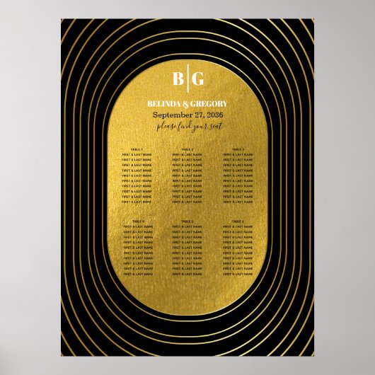 Poster Arc moderne en noir et or Mariage de siège (Devant)