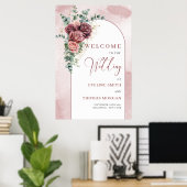 Poster Arc rustique rousse bordeaux or mariage accueil (Bureau à domicile)