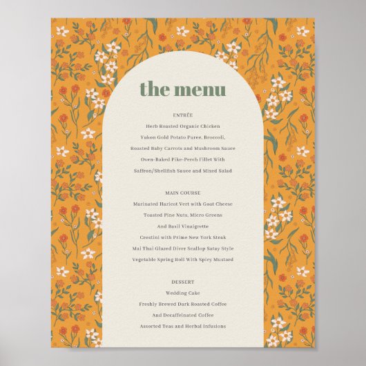 Poster Arc Super Jaune Arc Floral Mariage Menu Post (Devant)