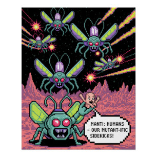 Poster Arcade Rétro Manti Aliens Pixel Art - Drôle de Déf