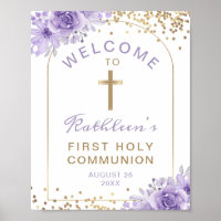 Arch Gold Purple Floral First Communion Welcome