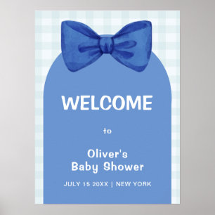 Poster Arche Bleue En vichy Bow Baby shower Bienvenue