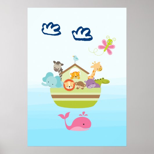 Poster Arche d'animaux mignonne avec un papillon et une b (Devant)
