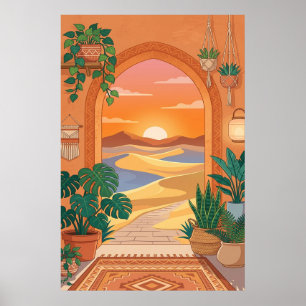 Poster Arche de désert Boho au coucher du soleil avec dun