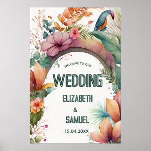 Poster Arche de Fleurs Tropicales Bienvenue de Mariage Ex