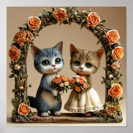 Poster Arche de mariage romantique avec de mignons chaton (Devant)