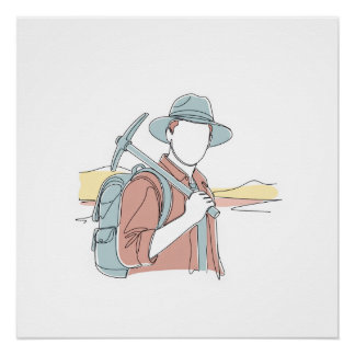 Poster Archéologue simple une ligne art continu