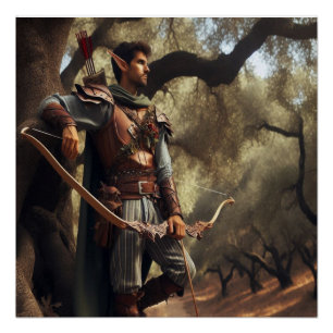 Poster Archer d'elfe Imaginaire reposant dans la forêt de