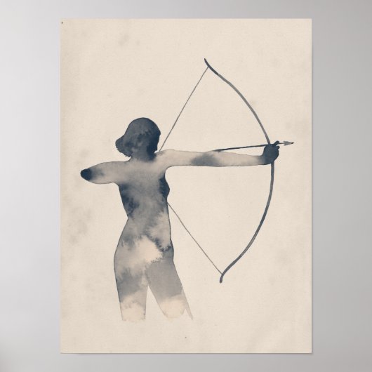 Poster Archeresse aquarelle Silhouette (Devant)