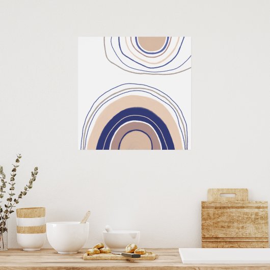 Poster Arches Boho Abstraites - Bleu et Beige (Cuisine)