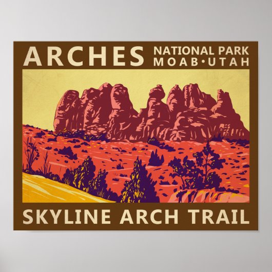 Poster Arches National Park Utah Skyline Arch Trail Retro (Devant)