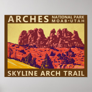 Poster Arches National Park Utah Skyline Arch Trail Rétro