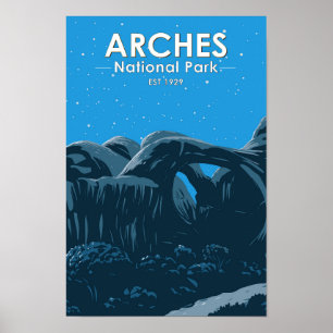 Poster Arches Parc National Double Arch Night Sky Vintage