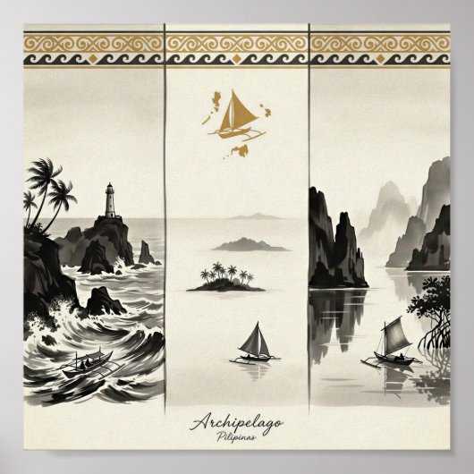 Poster Archipel- Trois Mers des Philippines Sumi-e (Devant)
