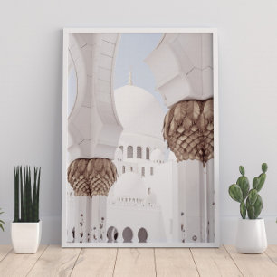 Poster Architecte de la mosquée islamique blanche et Rose