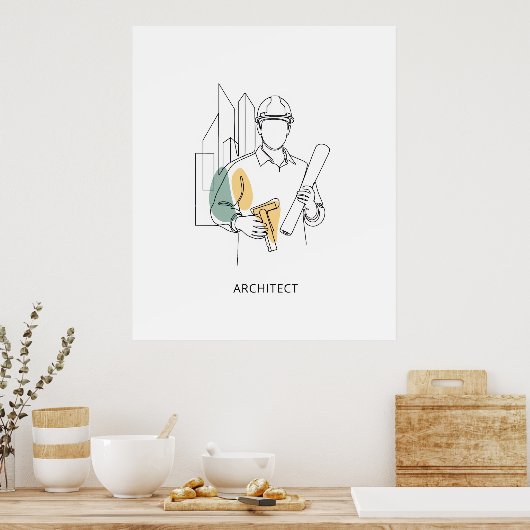 Poster Architecte simple une ligne art continu (Cuisine)